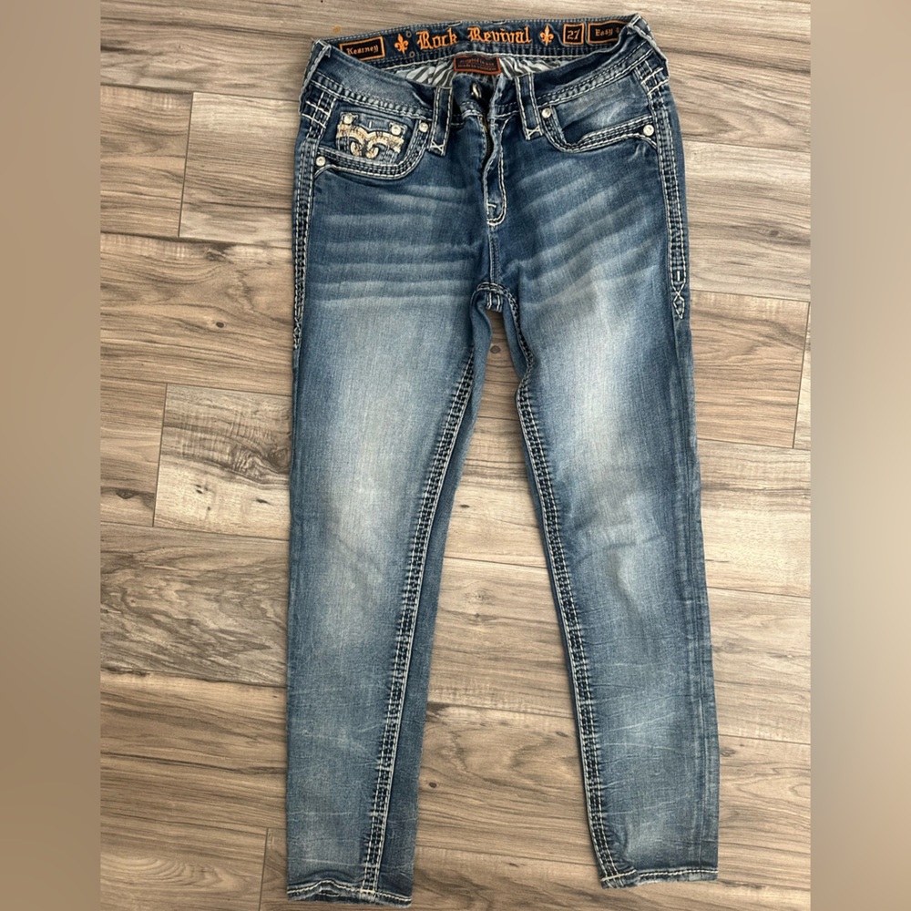 Rock Republic Kearney Easy Skinny Fashion Blue Jeans with Gems Size 27